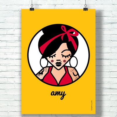 AFFICHE "Amy" (21 cm x 29,7 cm) / Hommage Graphique à Amy Winehouse par l'illustratrice ©️Stéphanie Gerlier
