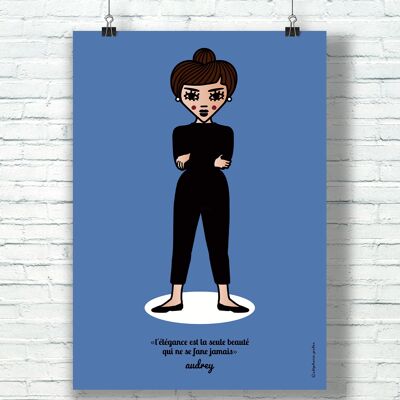 POSTER "Elegance" (30 cm x 40 cm) / Graphic Tribute to Audrey Hepburn by the illustrator ©️Stéphanie Gerlier