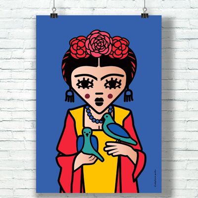 AFFICHE "Blue Frida" (30 cm x 40 cm) / Hommage Graphique à Frida Kahlo par l'illustratrice ©️Stéphanie Gerlier