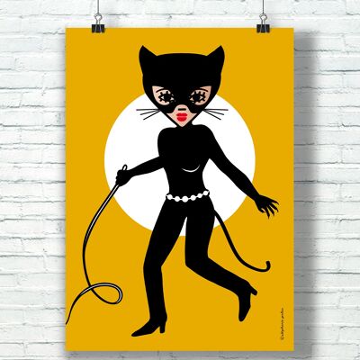 AFFICHE "Meow" (30 cm x 40 cm) / Hommage Graphique à Catwoman par l'illustratrice ©️Stéphanie Gerlier