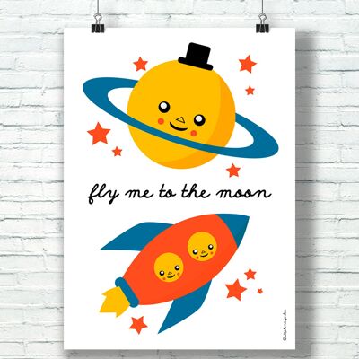 POSTER "Fly me to the moon" (21 cm x 29.7 cm) / by the illustrator ©️Stéphanie Gerlier