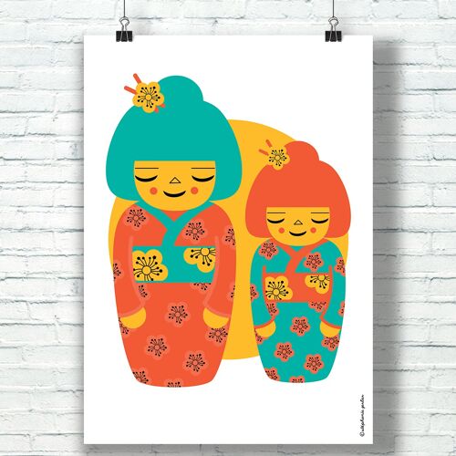 AFFICHE "Kokeshis" (30 cm x 40 cm) / par l'illustratrice ©️Stéphanie Gerlier