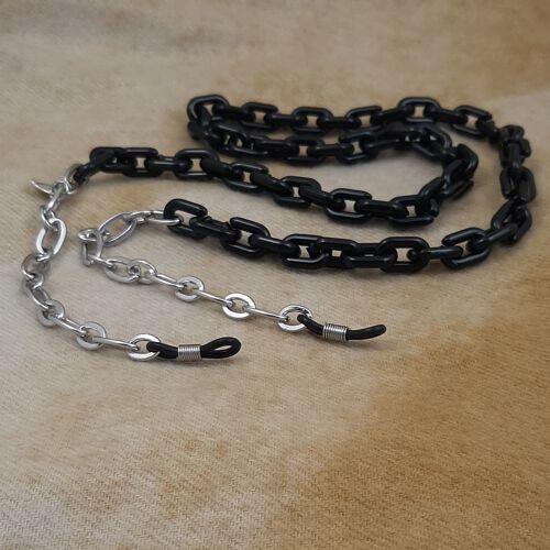 Brillenkoord acrylic chain verzilverd zwart