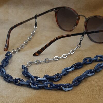 cordon de lunettes chaîne acrylique plaqué argent bleu