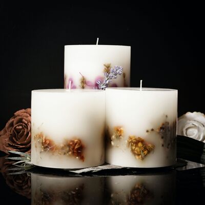 Botanical Pillar Candle| Rose or Lavender
