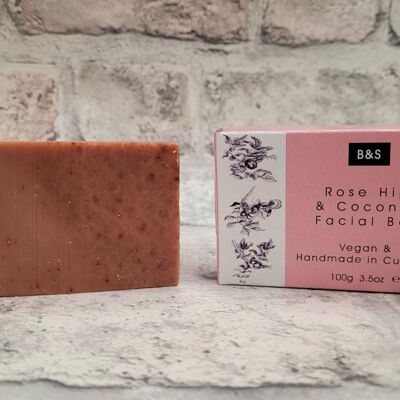 Barre de savon pour le visage à la rose musquée et à la noix de coco