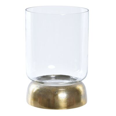 CANDLE HOLDER ALUMINUM GLASS 14X14X21 WORN