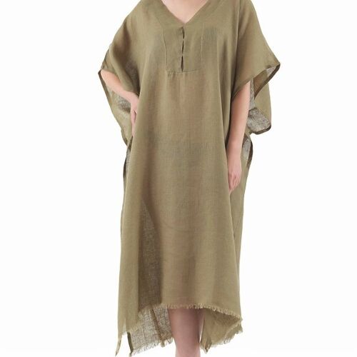 Kyra Linen Kaftan Dress, Khaki, One Size for All
