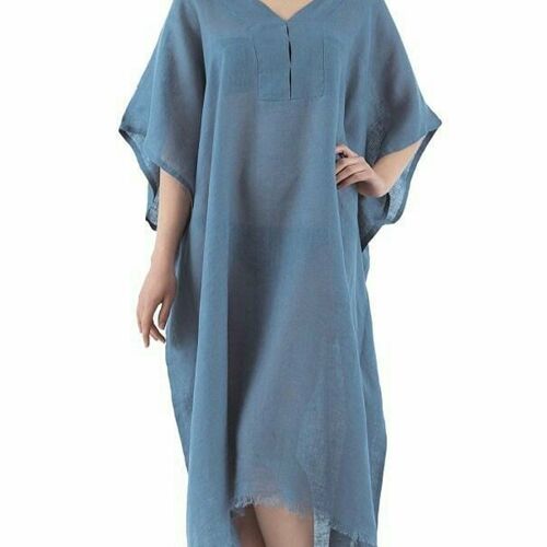 Kyra Linen Kaftan Dress, One Size for All, Blue