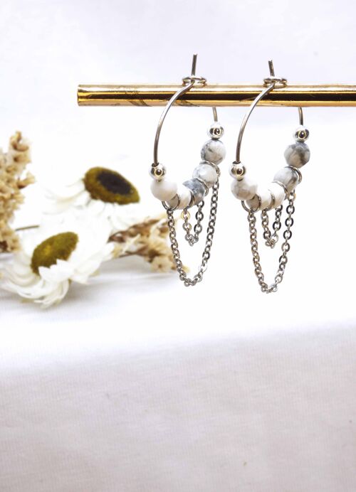 Boucles d'oreilles HUKI Argenté - Pierre fine Howlite