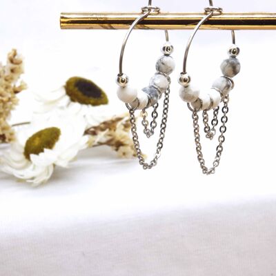 Silver HUKI earrings - Howlite fine stone