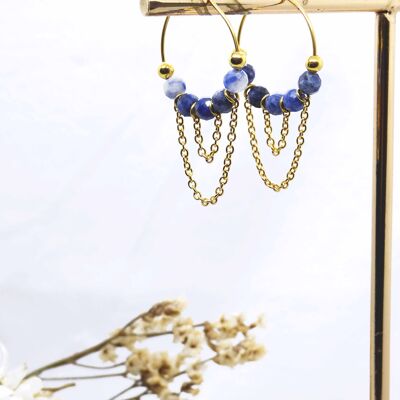 Boucles d'oreilles HUKI Doré - Pierre fine Sodalite