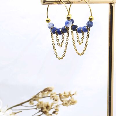 Golden HUKI earrings - Sodalite fine stone