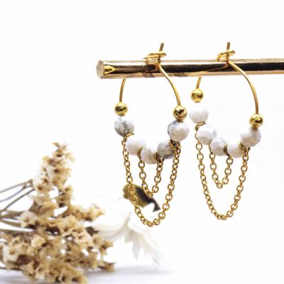 HUKI Gold Earrings - Fine Howlite Stone