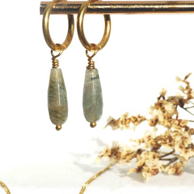 Mini hoop earrings APINA Gold - Labradorite fine stone