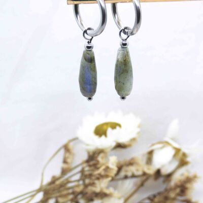 Mini hoop earrings APINA Silver - Labradorite fine stone