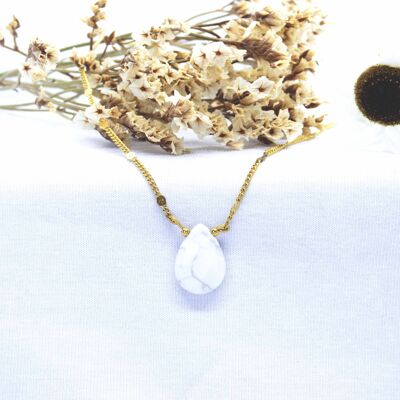 REVA Necklace - Gold - Fine Howlite stone