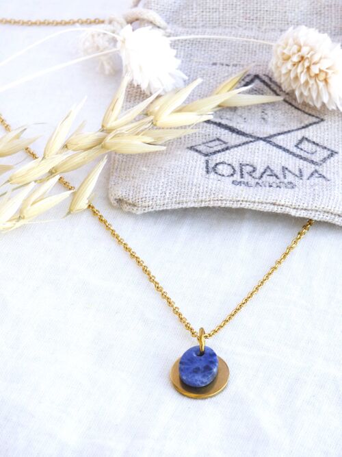 Collier TAHAI - Doré - Pierre fine Sodalite