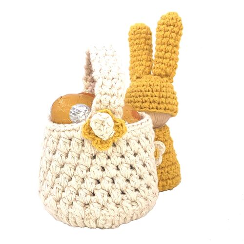 sustainable mini handle basket off white, 6x6cm + handle - organic cotton - hand crochet in Nepal