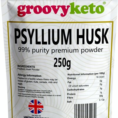 Groovy Keto Psyllium Husk en polvo (99 % de pureza superior) - 250 g