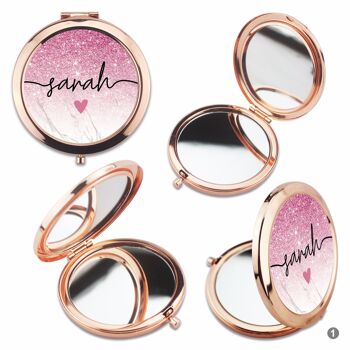 Miroir Compact - Or Rose & Paillettes Roses - 2 2