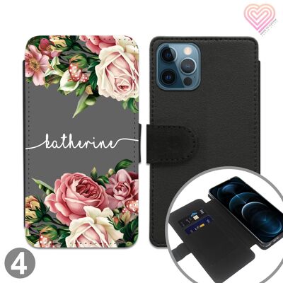 Personalised Flower Print Design Flip Wallet Phone Case - 4