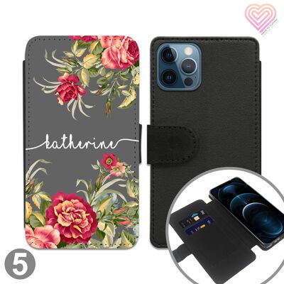 Funda personalizada para teléfono con diseño de estampado de flores y billetera - 5