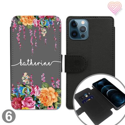 Funda personalizada para teléfono con diseño de estampado de flores y billetera - 6