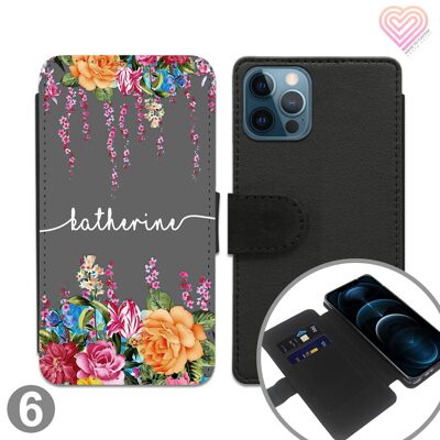 Personalised Flower Print Design Flip Wallet Phone Case - 6