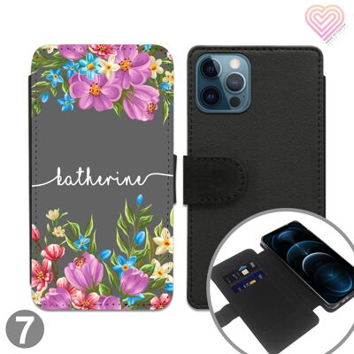 Personalised Flower Print Design Flip Wallet Phone Case - 7