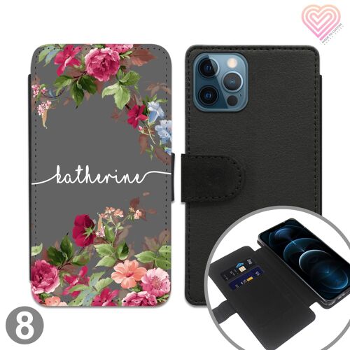Personalised Flower Print Design Flip Wallet Phone Case - 8