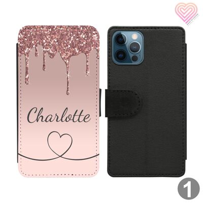 Glitter Print Drip Collection Personalised Flip Wallet Phone Case - 1
