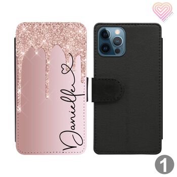 Étui de téléphone portefeuille à rabat personnalisé Collection Glitter Drip Print - 1 1