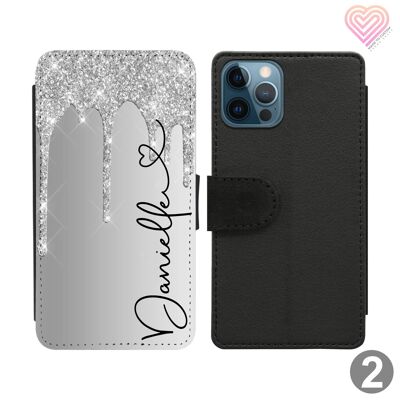 Glitter Drip Print Collection Personalised Flip Wallet Phone Case - 2