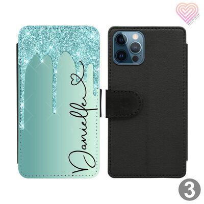 Étui de téléphone portefeuille à rabat personnalisé Collection Glitter Drip Print - 3