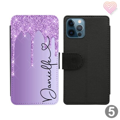 Glitter Drip Print Collection Personalised Flip Wallet Phone Case - 5