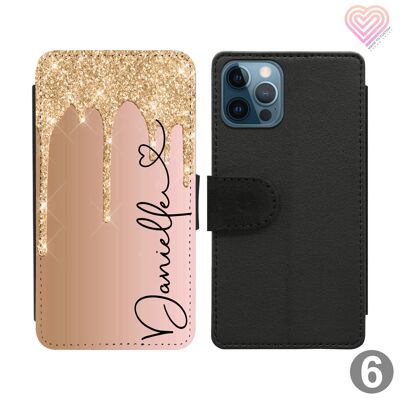 Étui de téléphone portefeuille à rabat personnalisé Collection Glitter Drip Print - 6