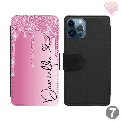 Estuche para teléfono tipo billetera con tapa personalizada de la colección Glitter Drip Print - 7