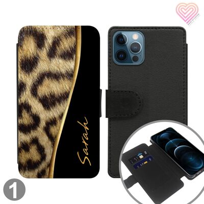 Estuche para teléfono con billetera personalizada con estampado de leopardo - 1