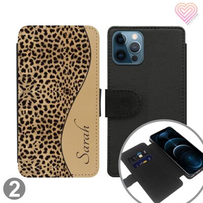Estuche para teléfono con billetera personalizada con estampado de leopardo - 2
