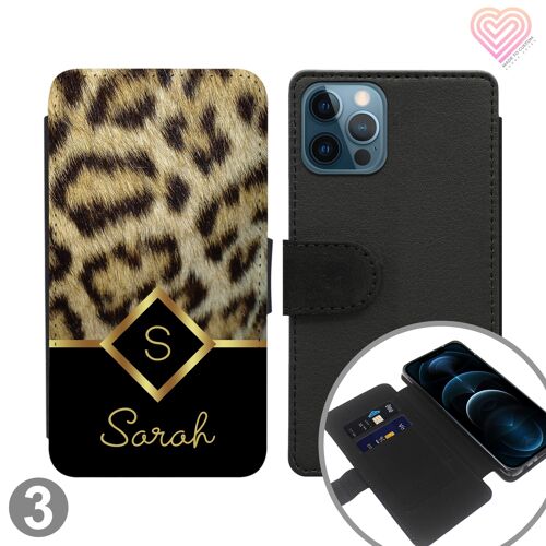 Leopard Print Collection Personalised Flip Wallet Phone Case - 3