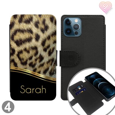 Estuche para teléfono tipo cartera con tapa personalizada con estampado de leopardo - 4
