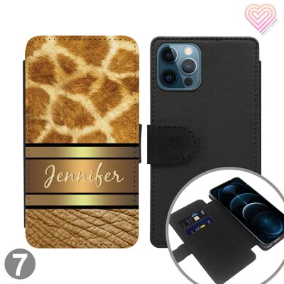 Estuche para teléfono tipo cartera con tapa personalizada con estampado de leopardo - 7
