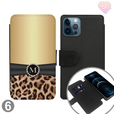 Estuche para teléfono tipo cartera con tapa personalizada con estampado de leopardo - 6