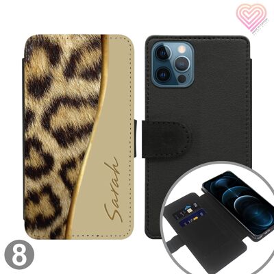 Estuche para teléfono tipo cartera con tapa personalizada con estampado de leopardo - 8