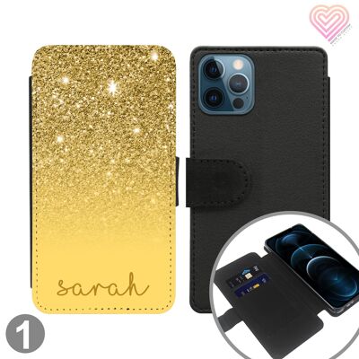 Glitter Print Collection Personalised Flip Wallet Phone Case - 1