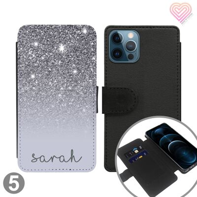 Glitter Print Collection Personalised Flip Wallet Phone Case - 5