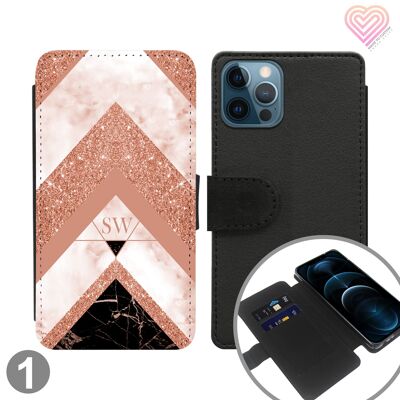 Zig Zag Heart Marble Personalised Flip Wallet Phone Case - 1