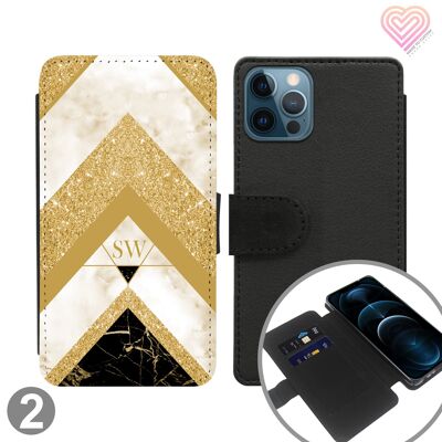 Zig Zag Heart Marble Personalised Flip Wallet Phone Case - 2