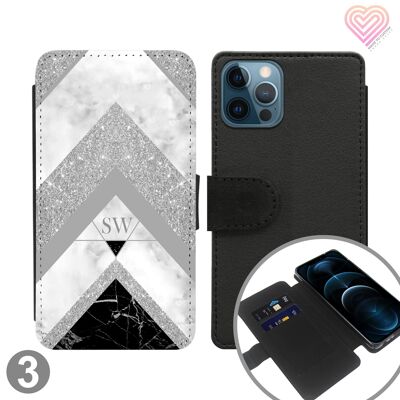Zig Zag Heart Marble Personalised Flip Wallet Phone Case - 3